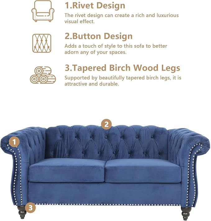 Mid-Century 2 Seater Sofa, Velvet Loveseat - Image 5