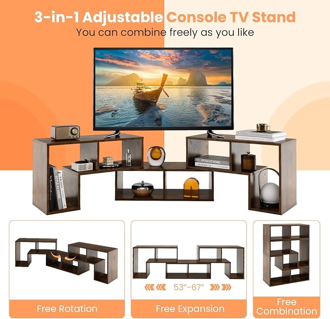 Tangkula 3 Pieces Console TV Stand, Free-Combination Entertainment Center - Image 6
