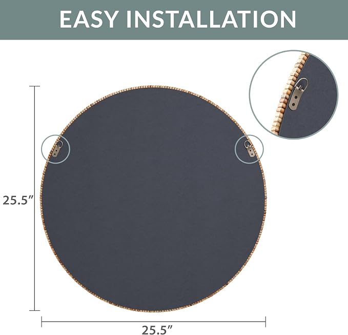 Barnyard Designs Round Rattan Wall Mirror, Natural Tan Woven Rattan Frame - Image 6