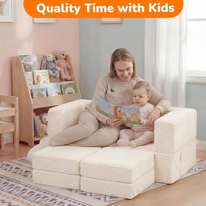 MeMoreCool Modular Kids Couch, Corduroy Play Toddler Couch - Image 6