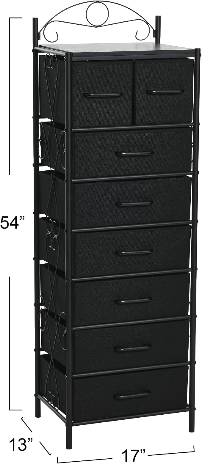 Household Essentials Black Oak & Iron Eight-Drawer Tower - Image 3