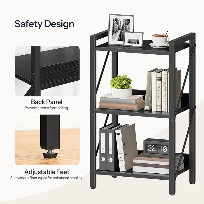 HOOBRO Bookshelf, 3-Tier Industrial Bookcase, Book Shelf Storage Organizer - Image 5