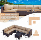 Kullavik 7 Pieces Outdoor Patio Furniture Set, Sectional Rattan Sofa Set Brown - Image 4