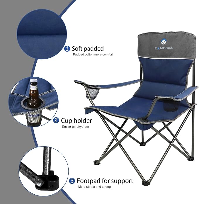Camping Chair Set of 3, Outdoor Folding Camping Chairs - Image 5