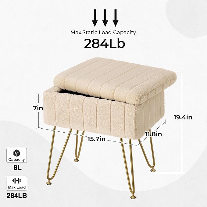 Greenstell Vanity Stool Chair Faux Fur - Image 3