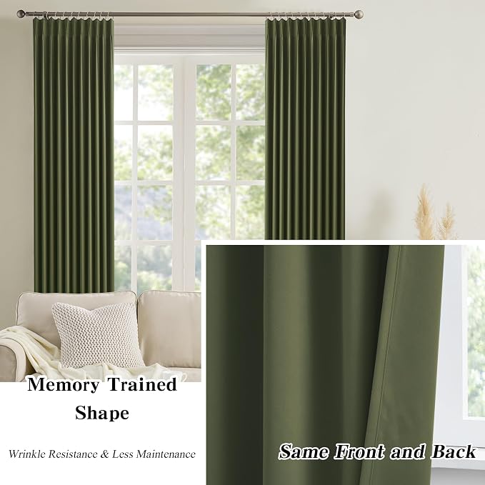 Dark Olive Green Blackout Curtains 102 Inches Long, Christmas Home Decoration - Image 5