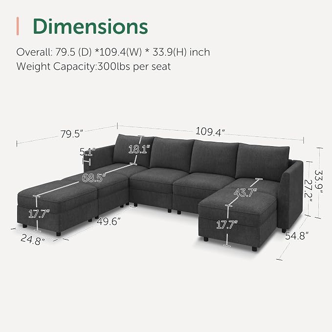 HONBAY Modular Sofa U Shaped Sectional Couch - Image 2