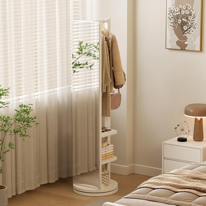 WoodsWhisper Full Length Mirror Coat Rack Solid Wood Floor Mirror 66"x12" Full - Image 4