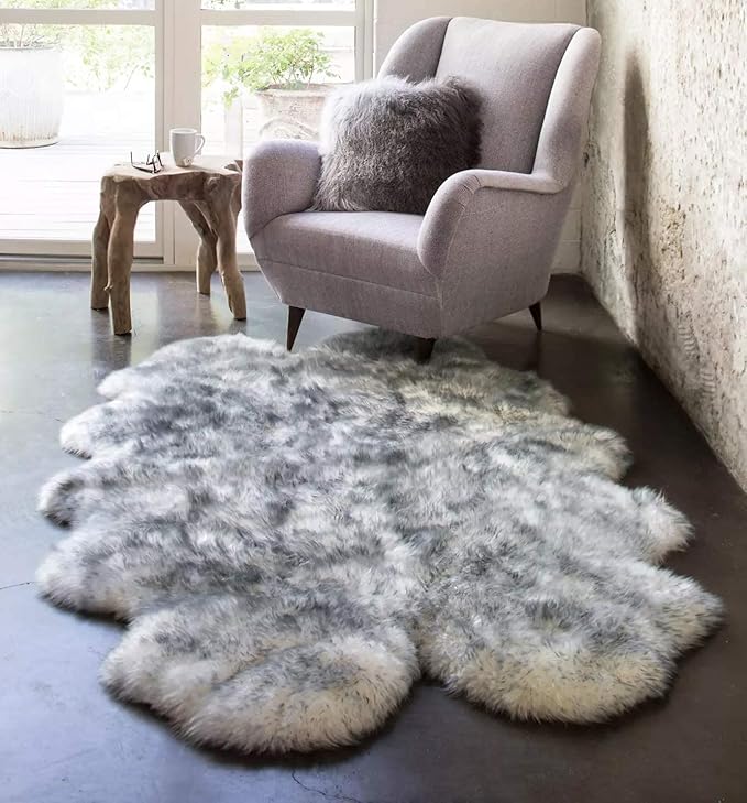 HUAHOO Premium Genuine Sheepskin Rug White Grey Real Australia Sheepskin by HUAHOO