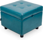 H&B Luxuries Tufted Leather Square Flip Top Storage Ottoman Cube Foot Rest by HBLuxuries