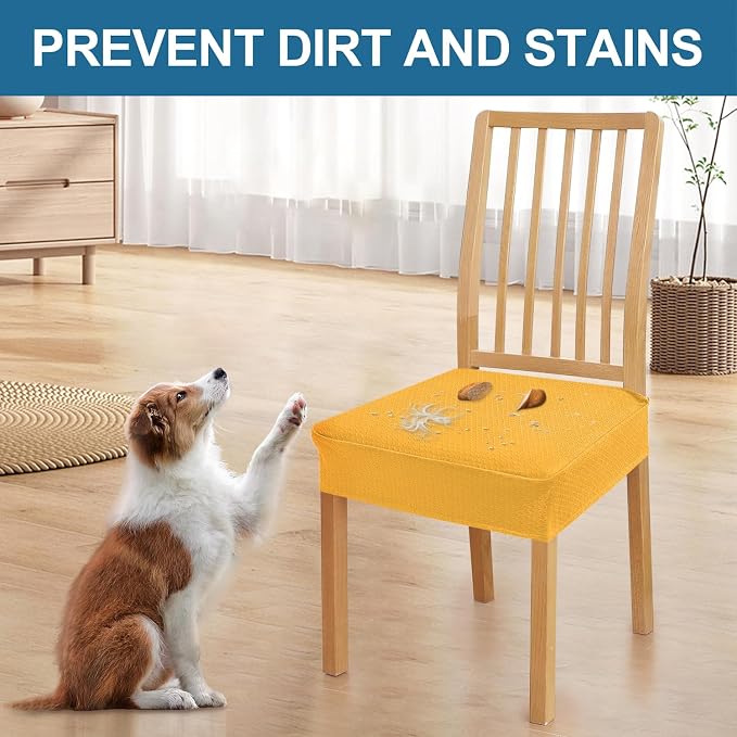 Smiry Waterproof Seat Covers for Dining Room Chairs Set of 2, Stretch Jacquard - Image 6
