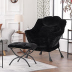 Lazy Chair with Ottoman, Large Black Accent Chair with Ottoman and FA Throw - Image 5