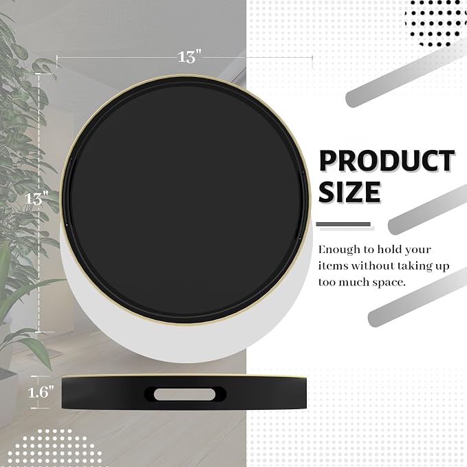MAONAME Black Decorative Tray for Coffee Table, Modern Round Serving Tray - Image 2