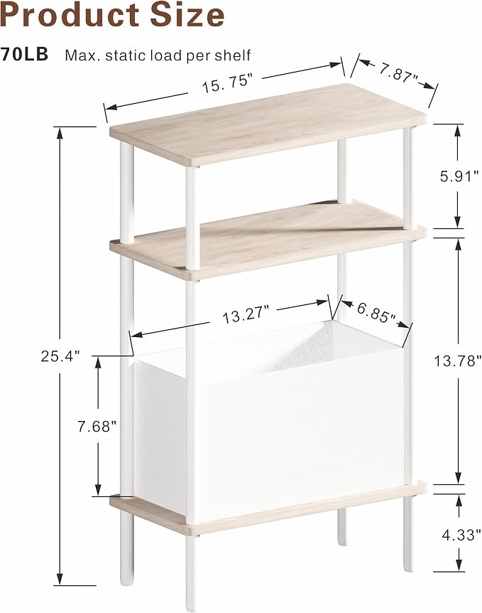 Narrow Side Table with Fabric Basket, End Table - Image 3
