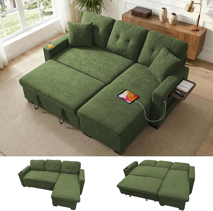KCGKCG 82" L Shaped Sleeper Sofa Bed, Pull Out Sectional Couch by KCGKCG