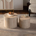 Round Wooden Nesting Coffee Table Set of 2, Circle Modern Accent End Side Table by HanStrong