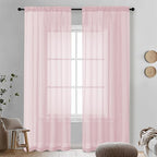 Blush Pink Sheer Curtains 90 Inches Long 2 Panels by OVZME