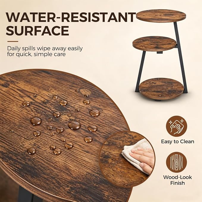 BEWISHOME Round Side Table, 3-Tier End Table, Nightstand - Image 8