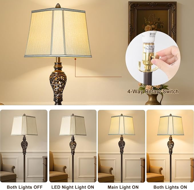 Vintage Floor Lamp with Night Light, Farmhouse Industrial Design Tall Lamp - Image 3
