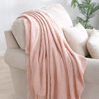 BOURINA Pink Throw Blanket 60x80 Inches Throw Textured Solid Soft Sofa Throw - Image 2