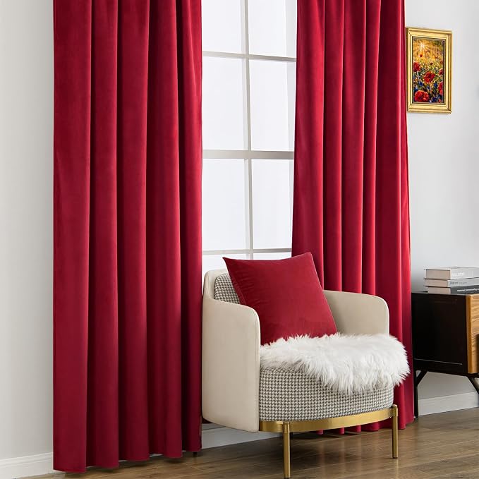 MIULEE Velvet Curtains 52x72 inches 2 Panels Red Blackout Curtains | Luxury - Image 5