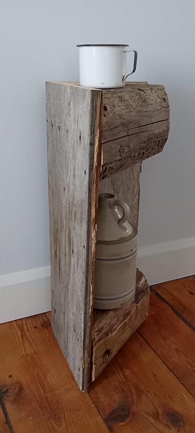Reclaimed Historic Wood Corner end Table 24 inch Beige - Image 3
