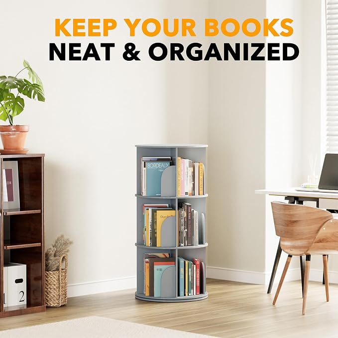 SpaceAid 3 Tier Rotating Bookshelf Tower, Spinning Bookcase Lazy Susan - Image 6