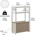 Leomonio White Side Table with Charging Station, Slim End Tables with Linen - Image 2