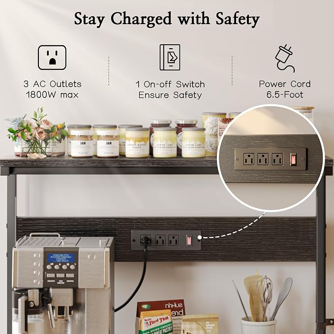 SUPERJARE Bakers Rack with Power Outlets, Microwave Stand, 31.5 X 16.5 Inch - Image 3