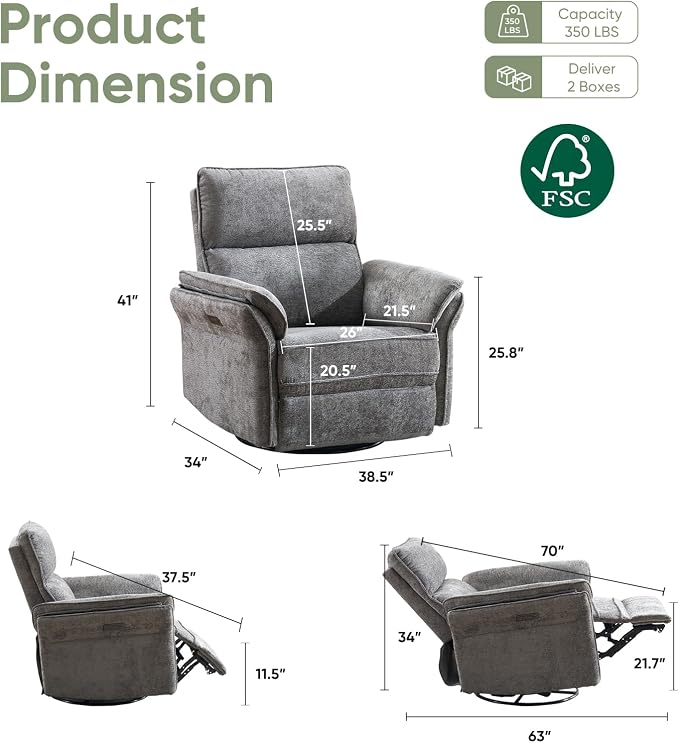 Oversized Power Recliner Chair Swivel Glider - Image 2
