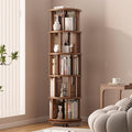 Muwuele Solid Wood Rotating Bookshelf on Wheels, 5 Tier, Round Revolving by Muwuele