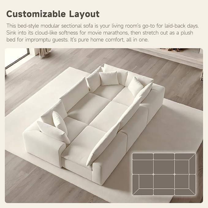 130" Oversized Boneless Cloud Couch, Modular Sectional Couches - Image 10