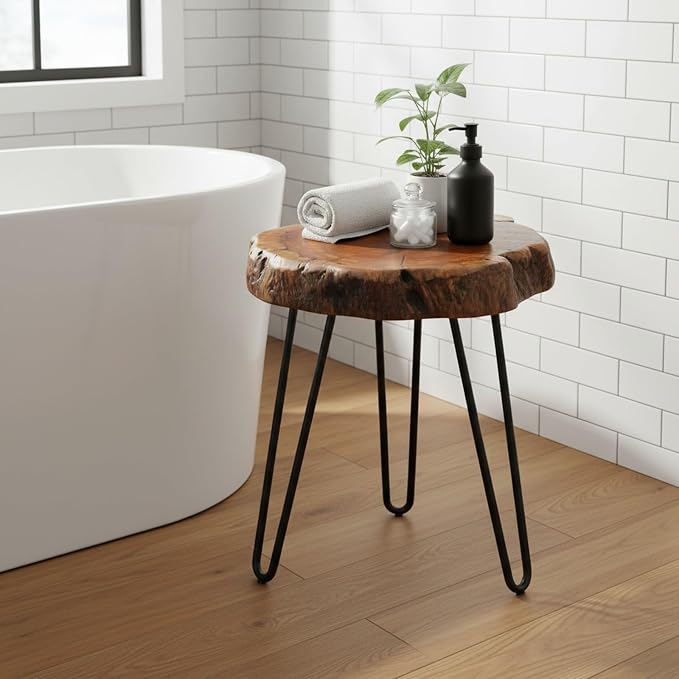 WELLAND Unique Shape Date Tree End Table Live Edge Side Table Plant Stand - Image 7