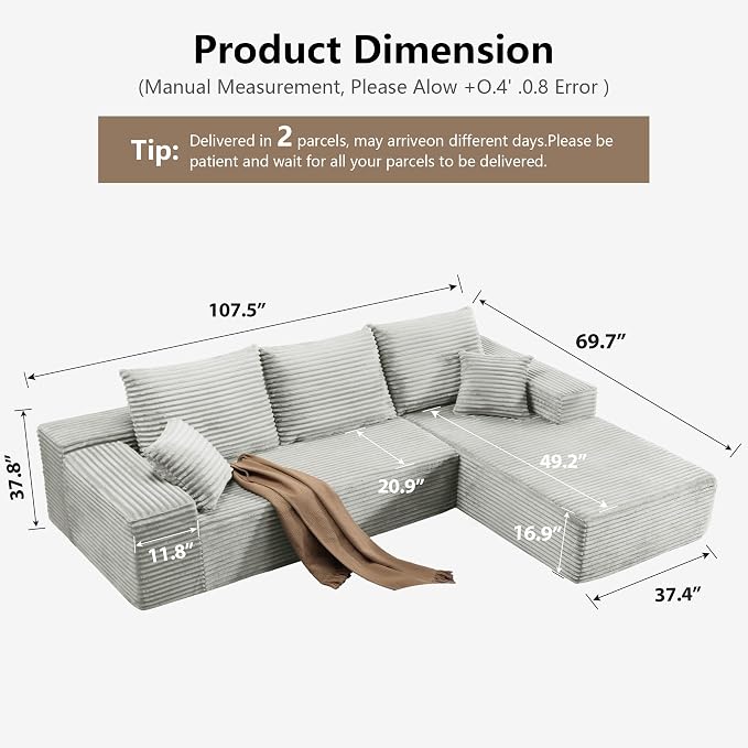 107.5" Cloud Sectional Couch - Image 2