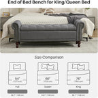 SOFTHION 58.1" Storage Bench Upholstered Linen End of Bedroom Bed Bench Ottoman - Image 5