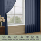 Navy Blue Sheer Curtain 90 Inches Long 2 Panels Set, Solid Filmy Drapes - Image 3