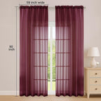 Sheer Curtains 84 Inches Long 2 Panels Set, Burgundy Sheer Curtain - Image 5