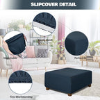NeColorLife Square Ottoman Cover Jacquard Fabric Slipcover Thick Stretchable - Image 2