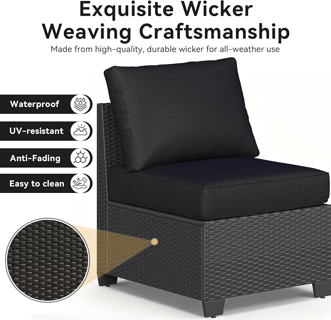 Aoxun Patio Furniture Set, Widen Armrests Wicker Outdoor Sectional - Image 7