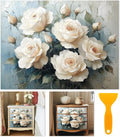 6 Sheets Large White Roses Rub on Transfers by BEUNITONE