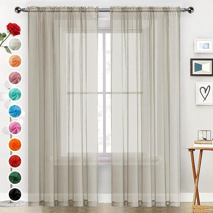 SpaceDresser Basic Rod Pocket Sheer Voile Window Curtain Panels Ancient Grey 1 by SpaceDresser