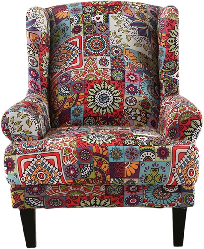 HAOYONG Wing Chair Slipcovers Elastic Boho Printed Wingback Chair Covers 2 by HAOYONG
