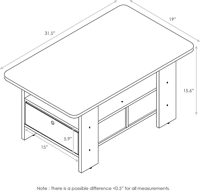 Furinno Coffee Table with Bins, Espresso/Brown - Image 3