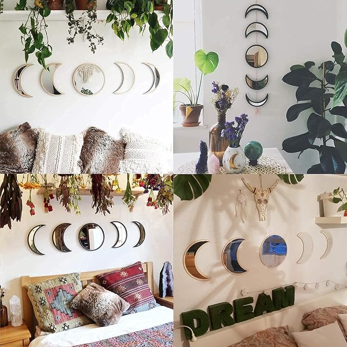 MAXROCK Moon Phase Mirror Set, 5 Piece Scandinavian Natural Decor Wall - Image 3