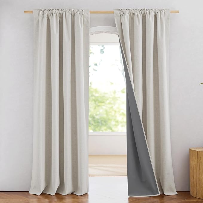 NICETOWN Alabaster Gray Vintage Linen 100% Blackout Curtains - Image 2