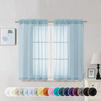 Chyhomenyc Sky Blue Sheer Curtains 45 Inch Long 2 Panels, Light Filtering Rod by Chyhomenyc