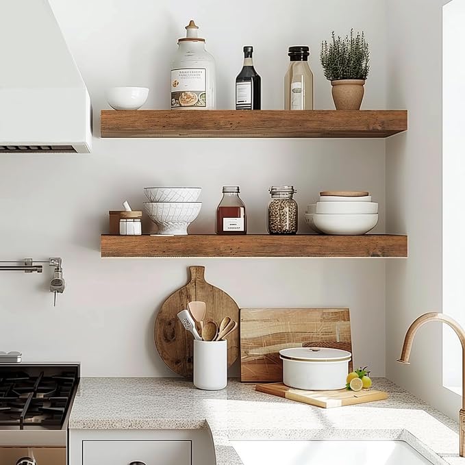 Rustic Brown Floating Shelves for Wall，24in Wall Mounted Display Ledge Shelves - Image 2
