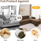 2 Pieces Sectional Couch Covers L Shaped Cover L Coffee | Thick Washable Fabric - Image 4