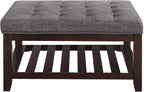 24KF Large Square Upholstered Tufted Linen Ottoman Coffee Table, Large Footrest - Image 4
