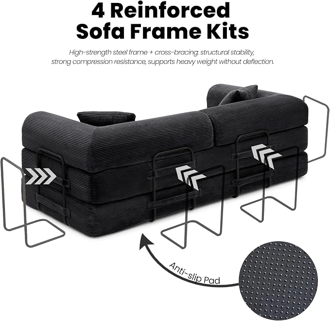 79'' Convertible Sofa Bed, 5-in-1 Folding Boneless Couch, Pull Out Floor Sleeper - Image 6